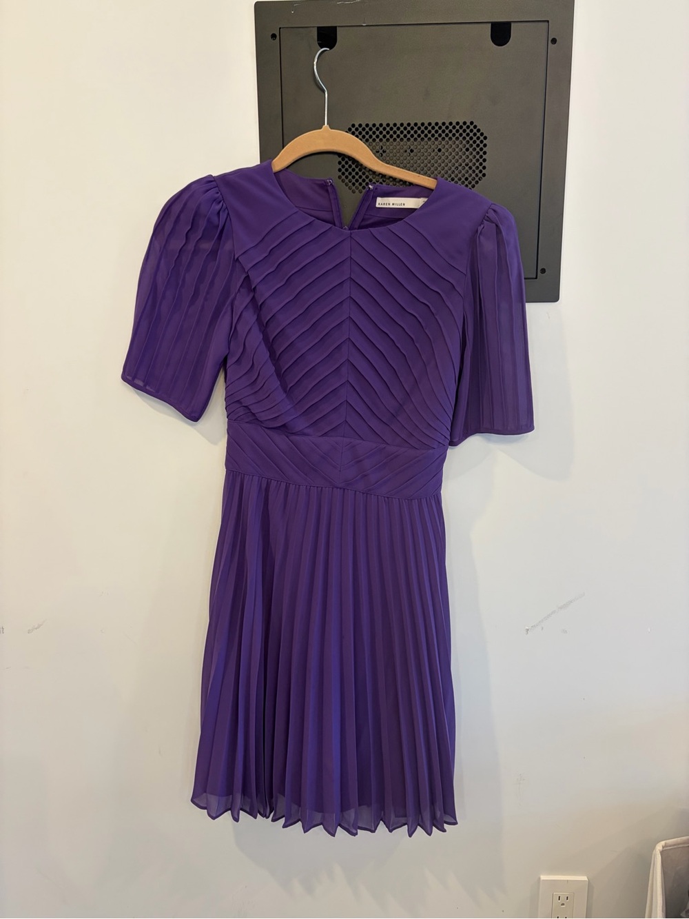 Karen Millen Purple Pleated Chevron Bodice Mini Dress